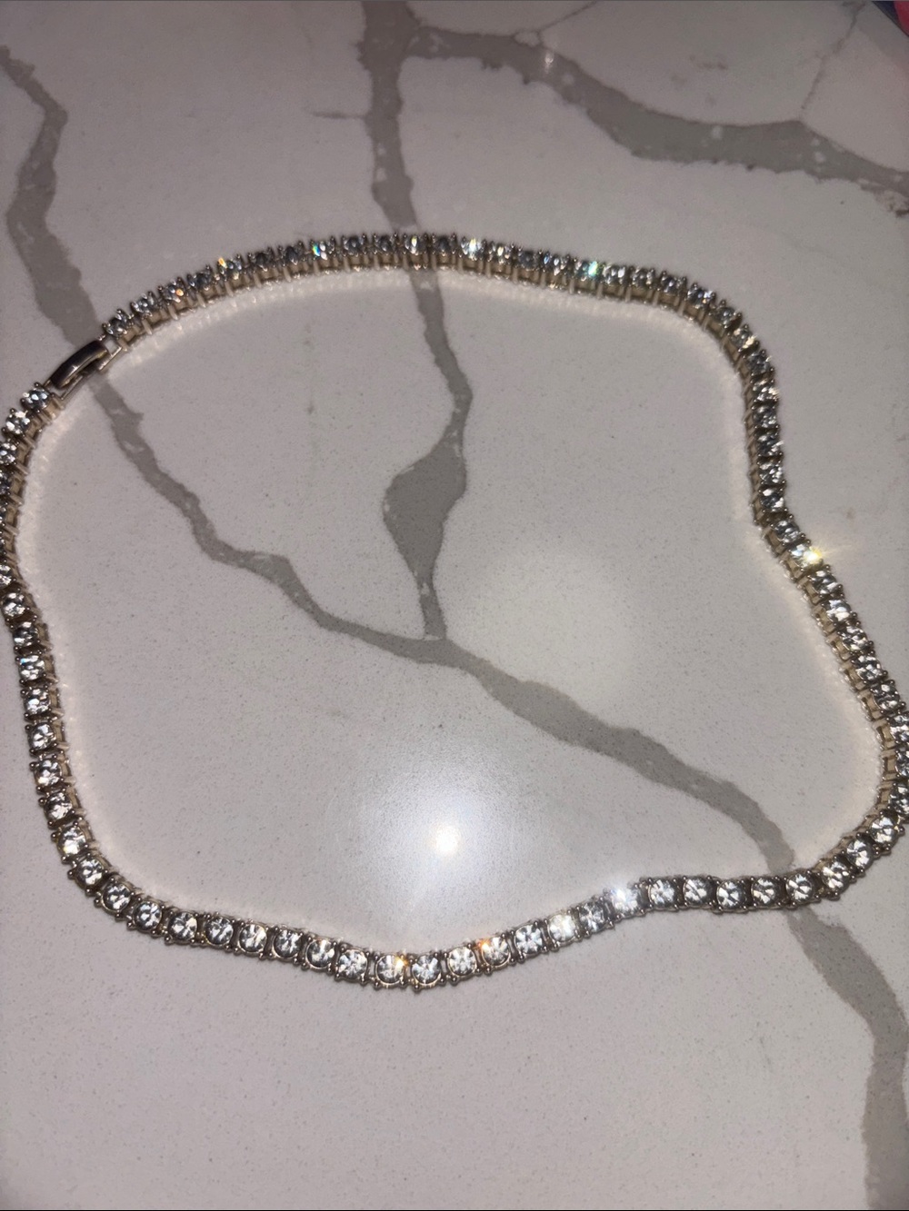 Clear Crystal Tennis Necklace in Silver Tone